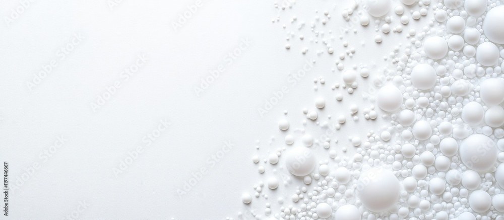 Poster abstract composition of white spheres on a light background with copy space for text placement