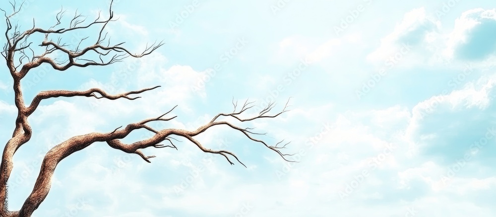 Poster barren tree branches against a soft blue sky with fluffy white clouds and ample copyspace for textua