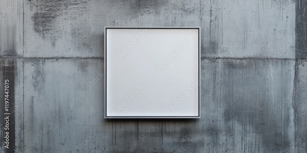 Poster empty square picture frame on a textured concrete wall with ample copy space for design elements or 
