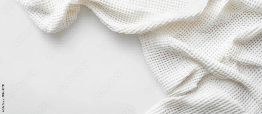 Poster white textured fabric draped on a light surface with ample copy space for text insertion