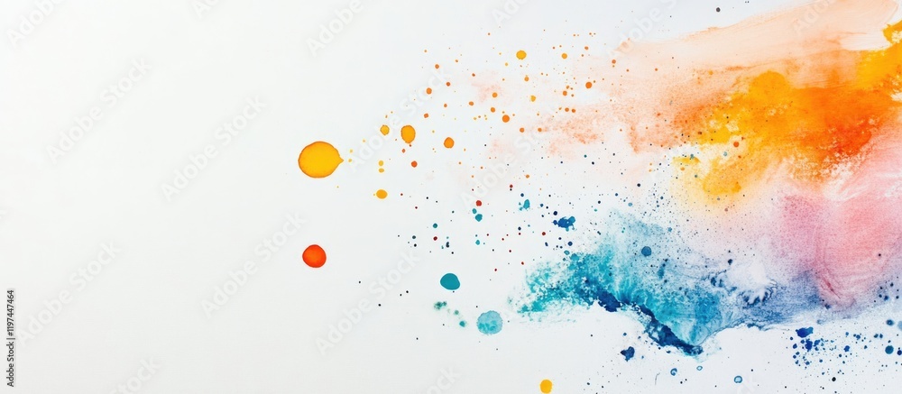 Poster colorful abstract watercolor background with splashes and dots on white canvas ideal for art related