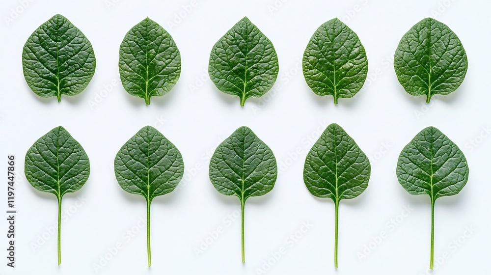 Aufkleber isolated of torn spinach leaves arranged artfully to display their texture and freshness stock photo