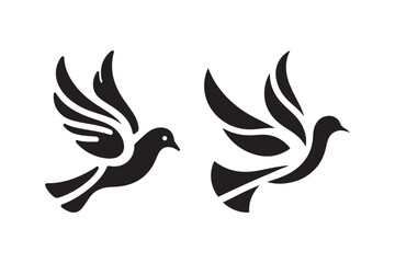 Obraz premium Black Silhouette of Flying Birds with Open Wings