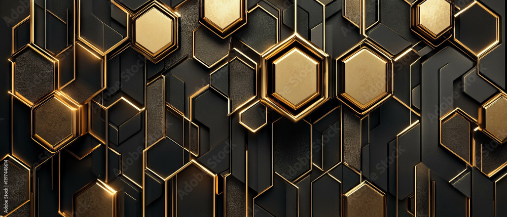 Poster intricate metallic gold lines create an elegant geometric pattern on a dark background