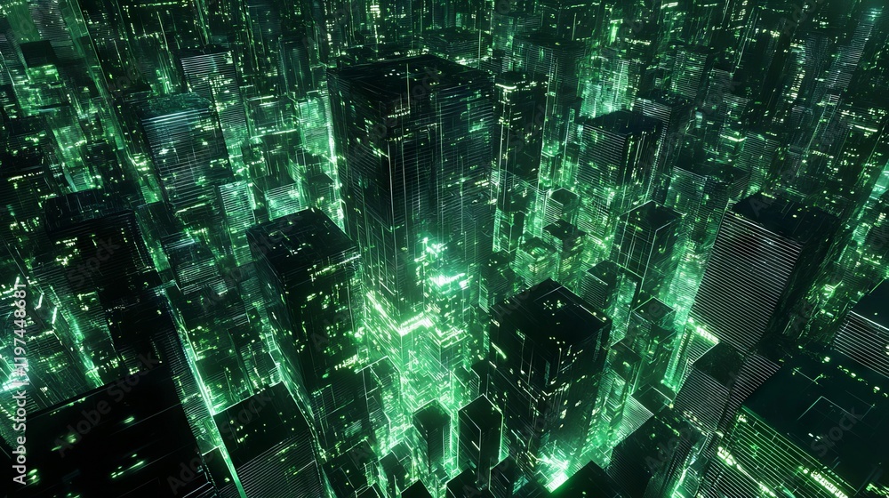 Poster a 3d abstract rendering of a technology concept, showcasing a futuristic cyberspace background and d
