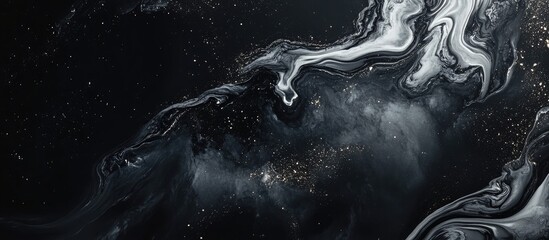 Dark Black Marble Surface with White Veins for Design Purposes and Copy Space