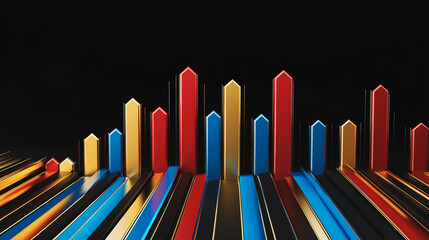 Obraz premium Abstract black background with Colorful charts and graphs with statistics to innovative analyze business potential and forecast future development of companies growth. Category Business 