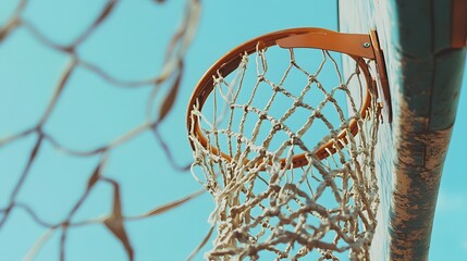 Worn Basketball Hoop Net Against Blue Sky