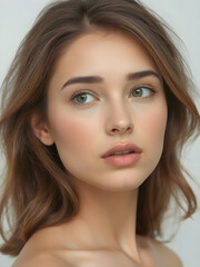 Obraz premium Elegant Female Model with Pristine Skin, beautiful hair and lips in Fashionable Beauty Portrait. Generative AI
