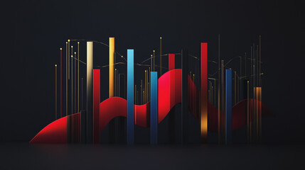Obraz premium Abstract black background with Colorful charts and graphs with statistics to innovative analyze business potential and forecast future development of companies growth. Category Business 