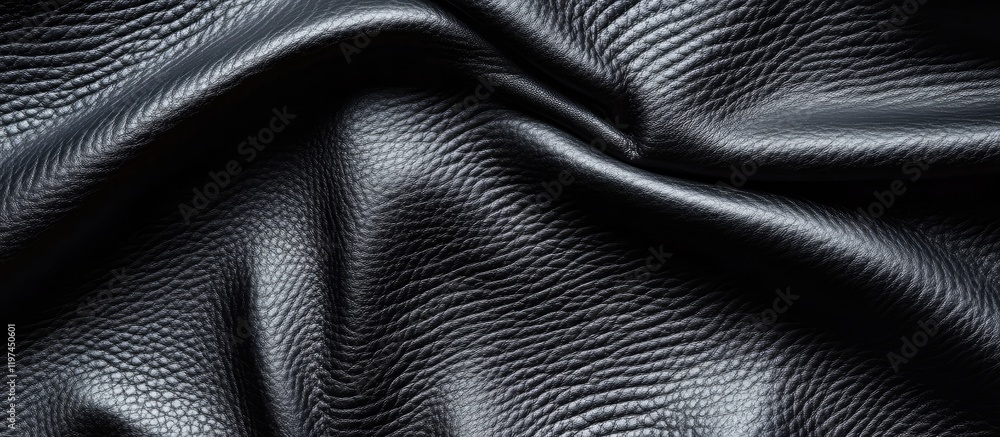 Poster elegant black leather texture with wavy patterns and harmonious composition showcasing deep black to