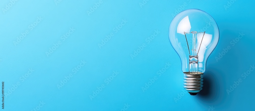 Poster illuminated concept of creativity with brain in transparent light bulb against vibrant blue backgrou
