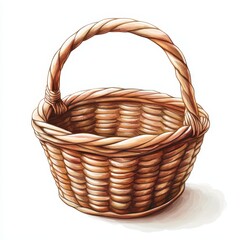 Fototapeta premium Basket with a handle for storage or decoration on a white background