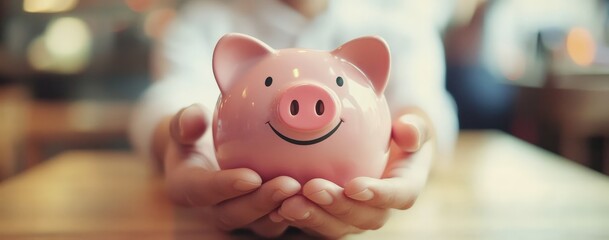 Obraz premium A person is carefully holding a cute piggy bank securely in their hands