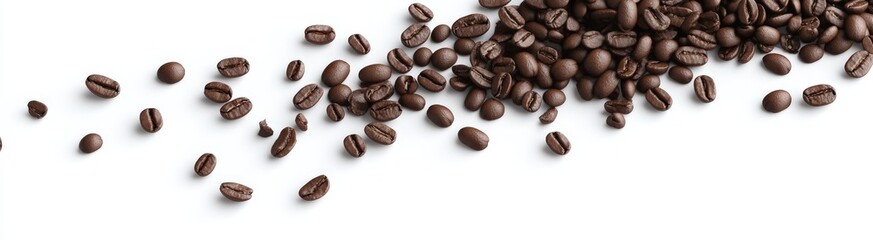 Fototapeta premium A beautiful row of coffee beans placed elegantly on a white background