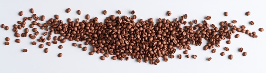 Fototapeta premium A beautiful row of coffee beans placed elegantly on a white background