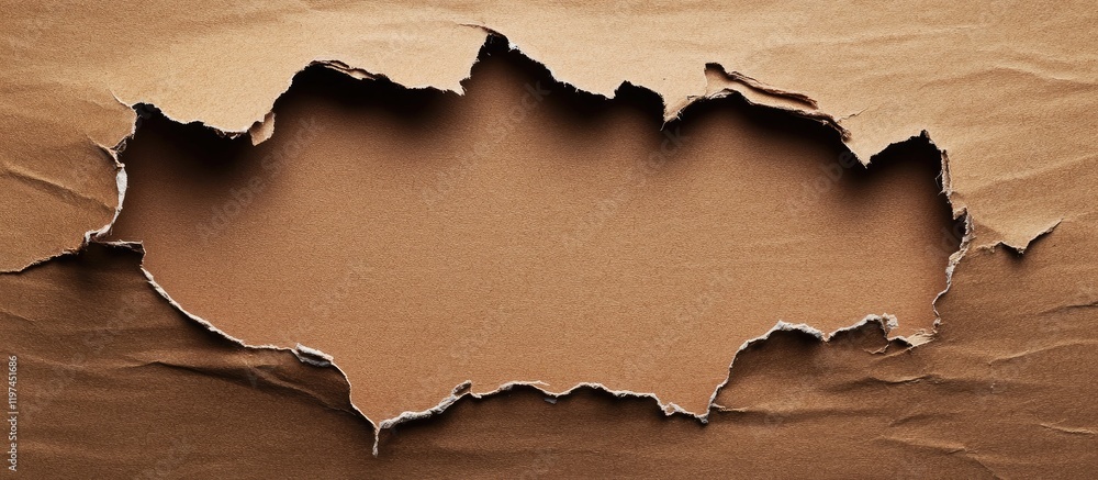 Poster textured brown torn kraft paper background with empty copy space for creative branding and design ap