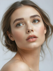 Naklejka premium Elegant Female Model with Pristine Skin, beautiful hair and lips in Fashionable Beauty Portrait. Generative AI