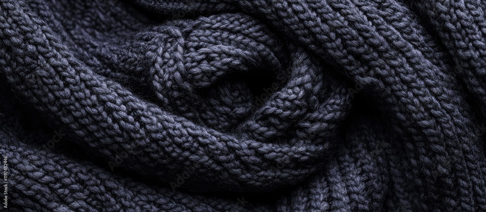 Aufkleber dark black knitted winter scarf textured background with soft fibers and empty copyspace for textual