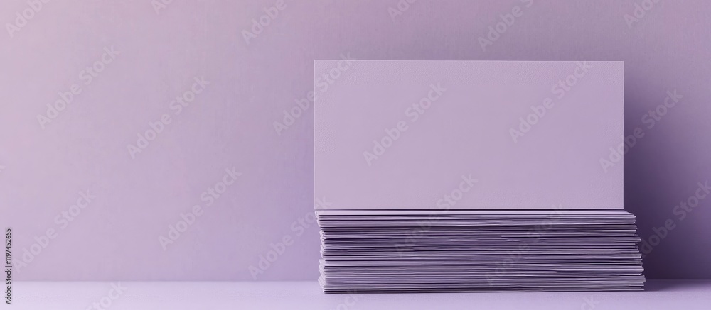 Poster lavender gray stack of blank invitation and thank you cards on minimalist surface with soft copy spa
