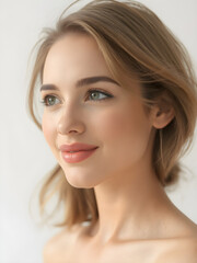 Fototapeta premium Elegant Female Model with Pristine Skin, beautiful hair and lips in Fashionable Beauty Portrait. Generative AI