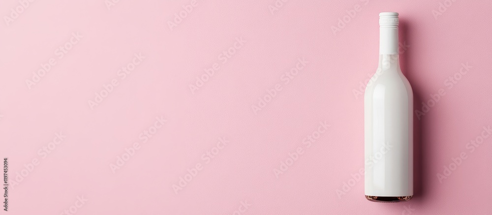 Poster elegant white bottle positioned on a soft pastel pink background with ample empty copy space for bra
