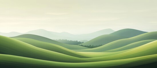 Obraz premium Lush Green Hills and Fields Landscape with Copy Space for Text Placement