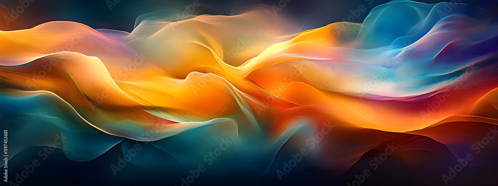 Poster a mesmerizing 3d abstract multicolor visualization with fluid curves, holographic gradients, and dyn