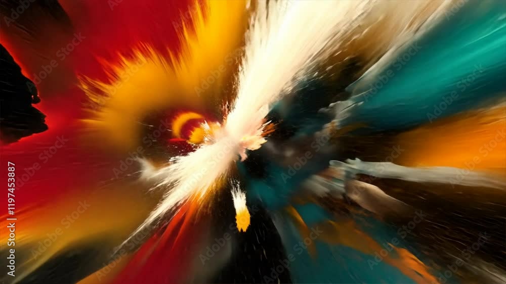 Poster vibrant abstract explosion of colors dynamic motion and energy with swirling patterns in red, yellow