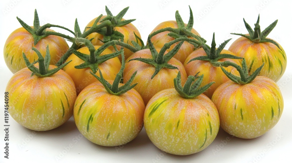 Poster isolated on white background a cluster of fresh tomatoes on the vine showcasing natural texture stoc