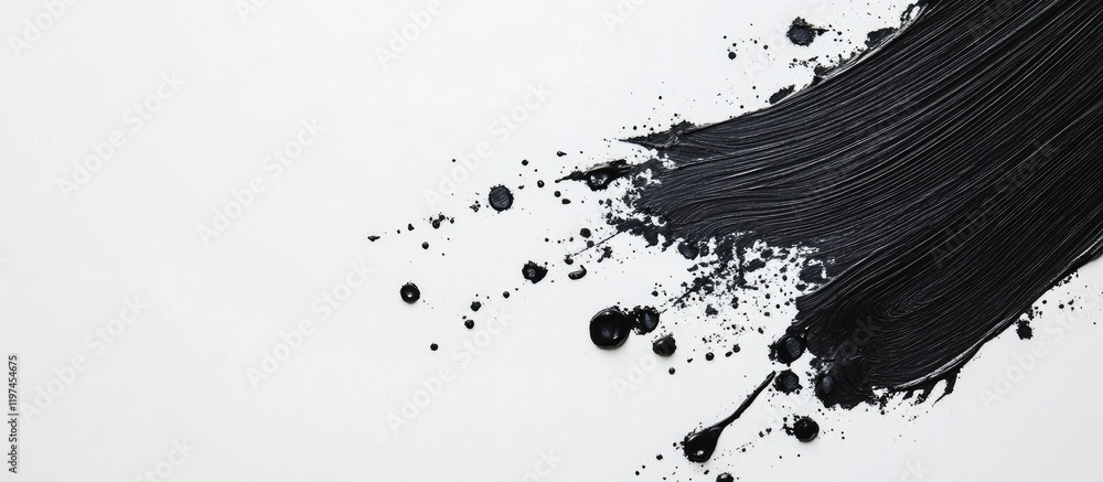 Aufkleber black ink stain on white surface creating artistic texture and contrast with negative space for crea