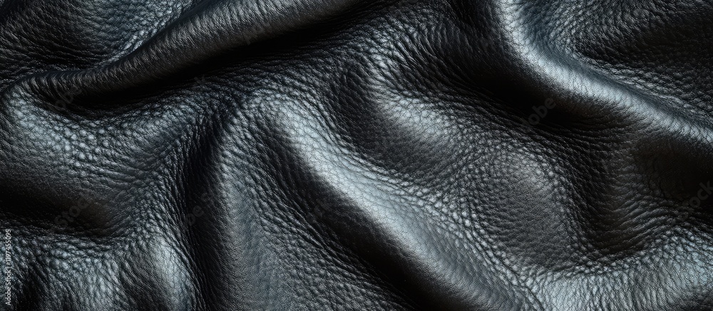 Poster black leather texture background with wavy patterns and smooth surface ideal for text overlay; rich 