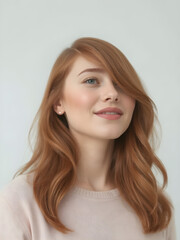 Fototapeta premium Elegant Female Model with Pristine Skin, beautiful hair and lips in Fashionable Beauty Portrait. Generative AI