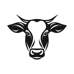 Cow head black and white icon. Outline farm animal design. Vector illustration