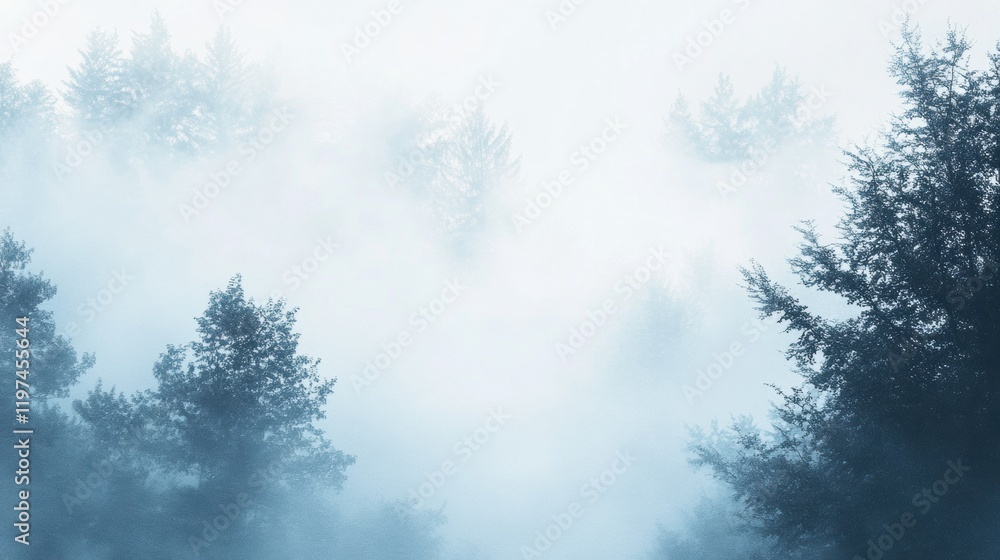 Poster Misty forest landscape with ample copy space for text and design elements. Generative AI