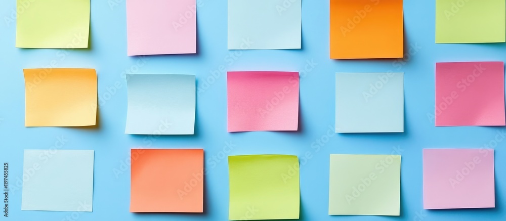 Poster colorful sticky notes on blue background for customer service brainstorming and management concepts 