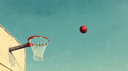 Basketball Soaring Towards Outdoor Hoop Net