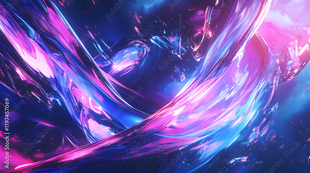 Poster a mesmerizing 3d abstract multicolor visualization with fluid curves, holographic gradients, and dyn