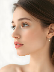 Naklejka premium Elegant Female Model with Pristine Skin, beautiful hair and lips in Fashionable Beauty Portrait. Generative AI