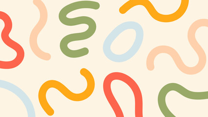 Abstract doodle design with hand drawn lines and shapes. Colorful simple childish scribble background with bright cute elements. Fun minimal pattern. Contemporary trendy vector backdrop