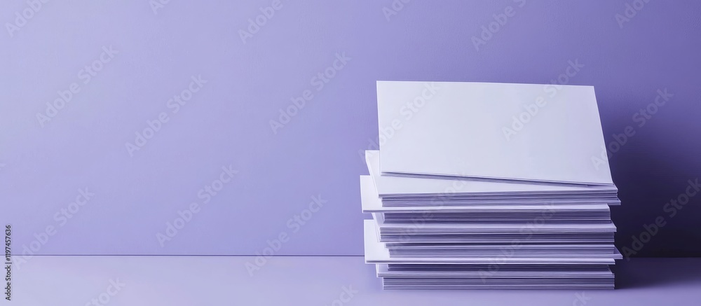 Poster lavender gray stack of blank invitation cards on soft purple background for branding and custom text