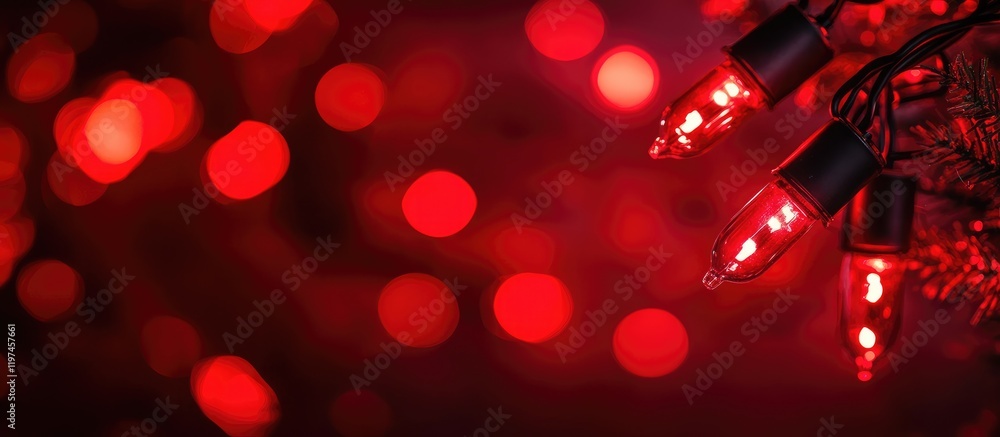 Poster festive red light decorations with bokeh effect background and empty space for holiday text in cozy 