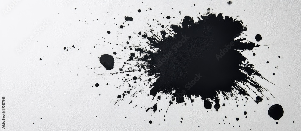 Poster elegant black ink stain on crisp white surface creating artistic contrast with empty copyspace for t