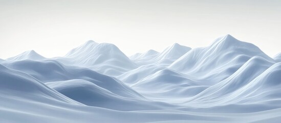 Obraz premium Snow-covered mountain landscape with soft blue tones and vast empty sky for text placement, panoramic view from a high perspective.
