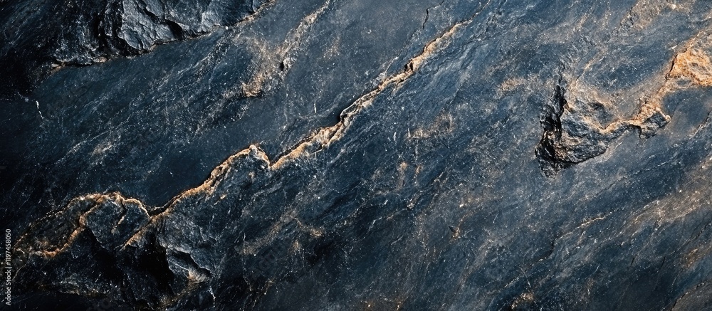 Poster black marble texture background featuring intricate dark patterns and gold veins, shot from an overh