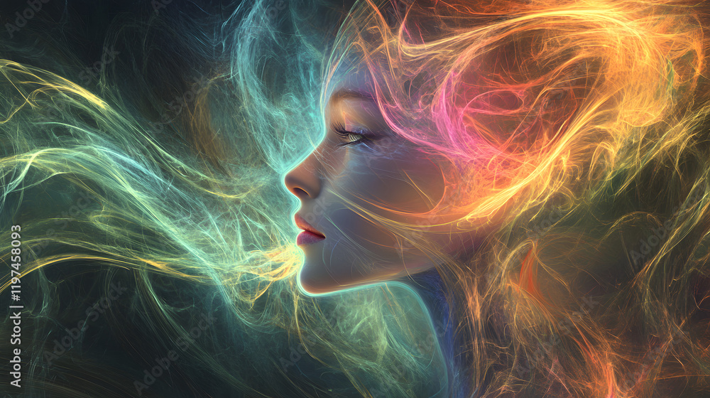 Poster a mesmerizing 3d abstract multicolor visualization with fluid curves, holographic gradients, and dyn