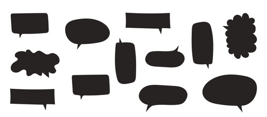 Cute doodle ink speech bubble collection in minimalistic style scrapbooking, attack, burst balloon sketch set.