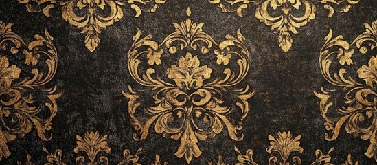 Elegant Baroque Style Wallpaper Design in Gold and Black with Text Copy Space for Sophisticated Interiors and Background Usage