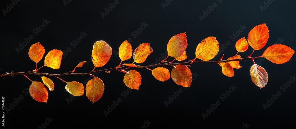 Poster vibrant autumn leaves in yellow orange and red hues on dark background with empty space for text ele