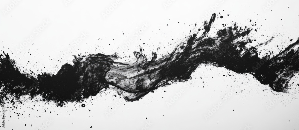 Poster black ink splashes on white paper dynamic abstract illustration with smooth smearing texture and amp